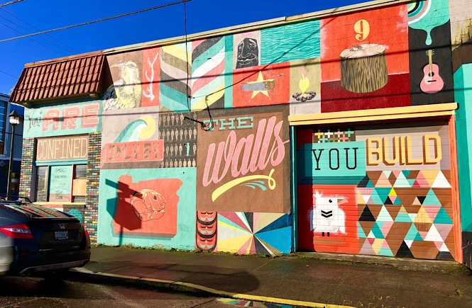 The Best Portland Wall Murals & Street Art featured by top US family travel blog, More Than Main Street.: Wall Mural across from Pine State Biscuits Portland Oregon