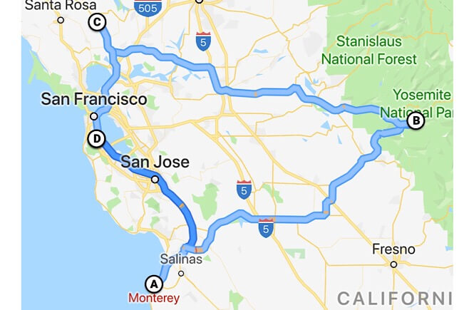 The Ultimate 10 Day California Road Trip Itinerary featured by top US family travel blog, More Than Main Street: California Road Trip Itinerary 10 Days Map