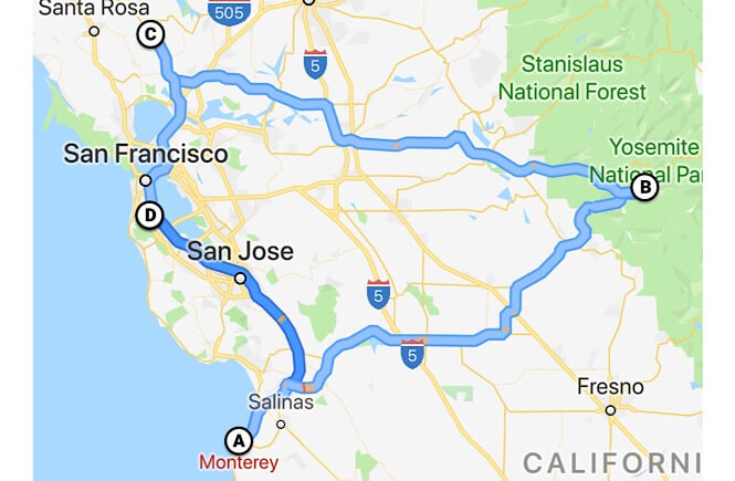 california trip itinerary 10 days