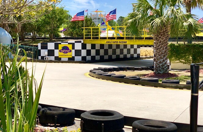 Jungle Rapids Family Fun Park review featured by top NC family travel blog, More Than Main Street: image of  Go karts at Jungle Rapids Family Fun Park!