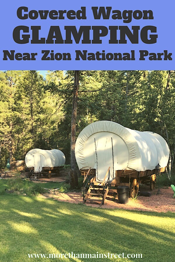 Bryce Canyon Glamping experience featured by top US family travel blog, More Than Main Street: image of covered wagon glamping in utah