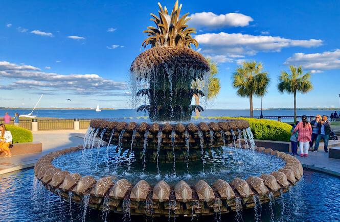 Top 10 Best things to do in Charleston SC with kids, tips featured by top US travel blog, More Than Main Street: pineapple fountain in charleston sc
