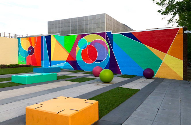 Colorful mural outside the Marbles Kids Museum in Raleigh NC.