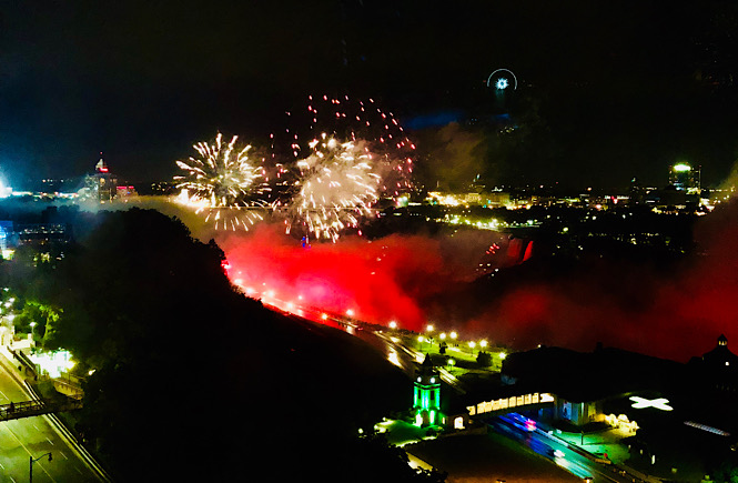 Boston to Niagara Falls road trip itinerary featured by top US family travel blog, More than Main Street: image of Niagara Falls fireworks.