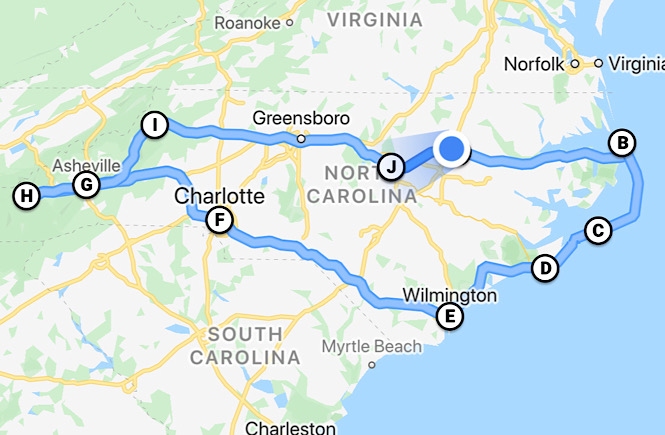 virginia to north carolina road trip distance