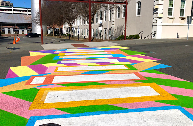 Must See Durham NC Wall Murals & Street Art featured by local NC travel blog, More than Main Street- colorful crosswalk!