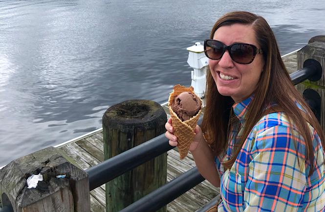 Girl enjoying her ice cream cone from Kilwin's ice cream in downtown Wilmington NC.