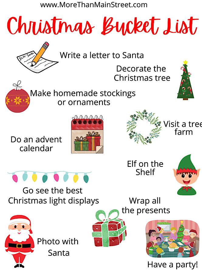 Christmas Bucket List printable featured by top US family travel blog, More than Main Street.