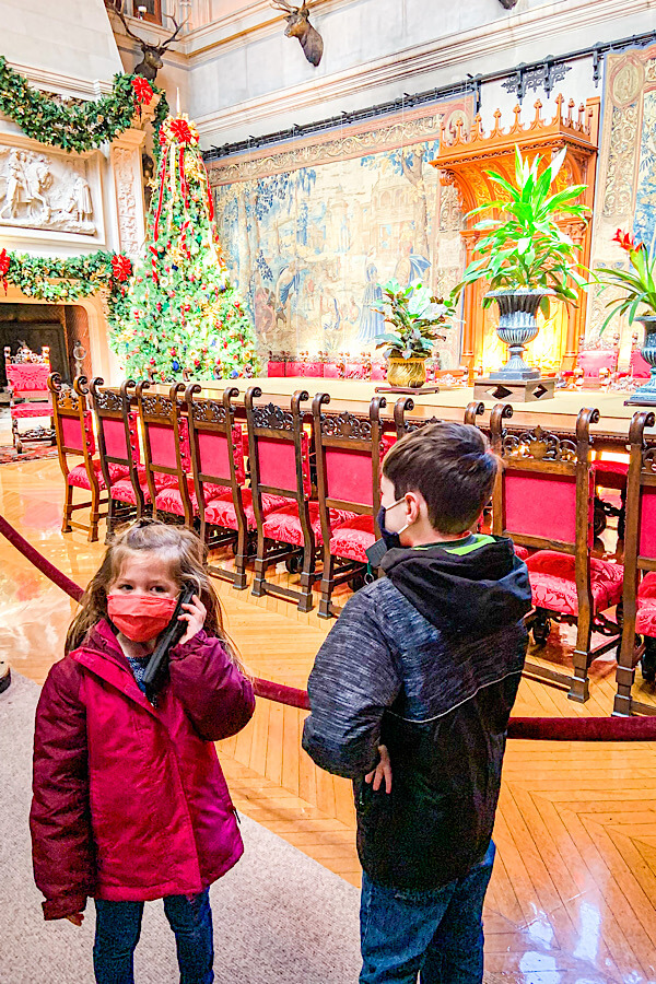 Kids listening to the audio tour at the Biltmore Estate in Asheville, NC.