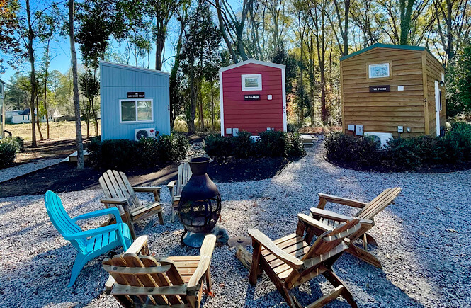 Tiny House hotel community River &Twine at the Rocky Mount Mills.