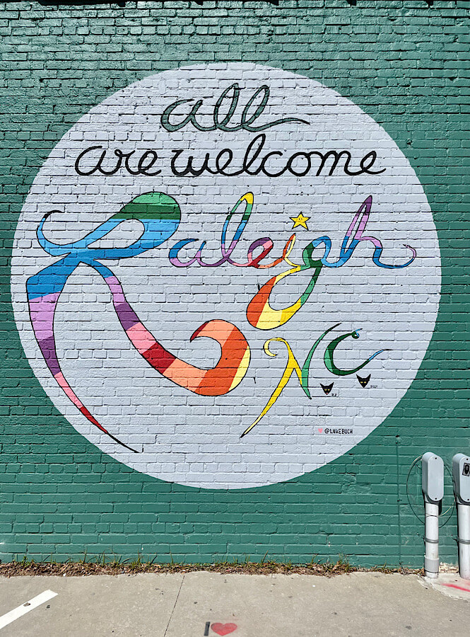 All are Welcome Mural in downtown Raleigh photographed by NC blogger, More than Main Street.