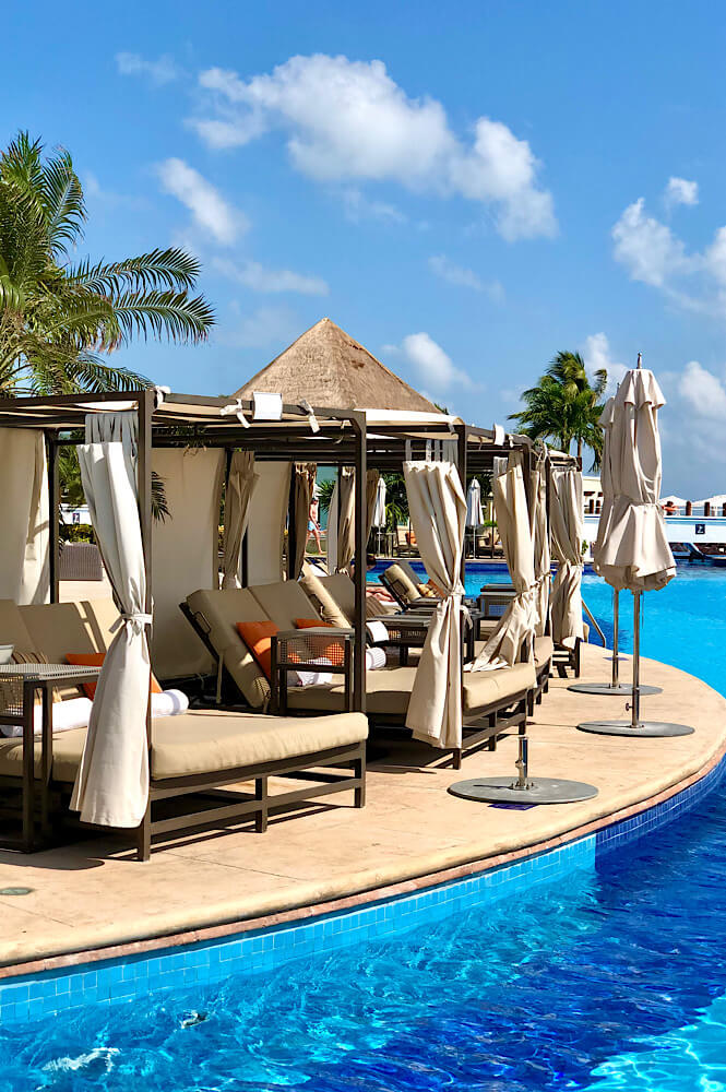 Poolside Cabanas in the Sunrise section of the Moon Palace resort in Cancun Mexico.