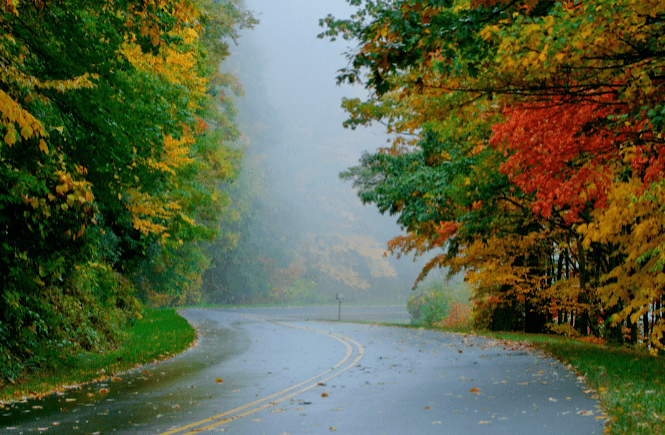 The Blue Ridge Parkway is the perfect fall foliage road trip through the south- photo from Canva.