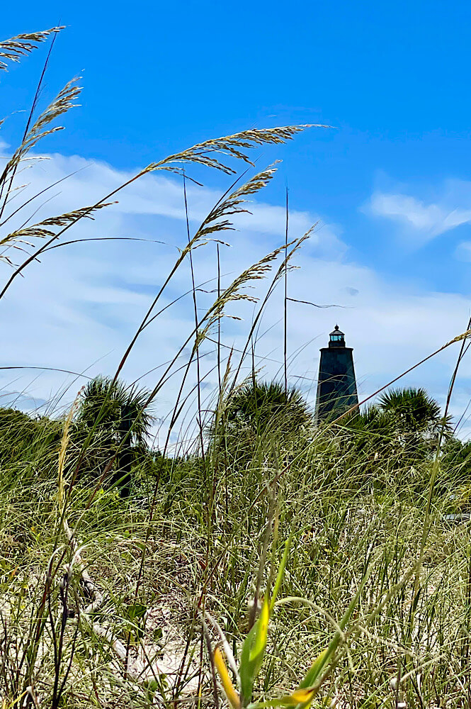 Lighthouse through the seagrass on Bald Head Island NC.