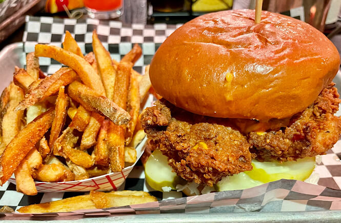 Chicken sandwich and fries from Broad Street Burger in Statesville NC.