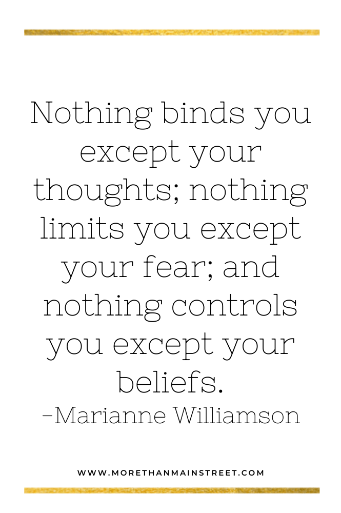 Marianne Williamson quote on thoughts, beliefs, and limits.