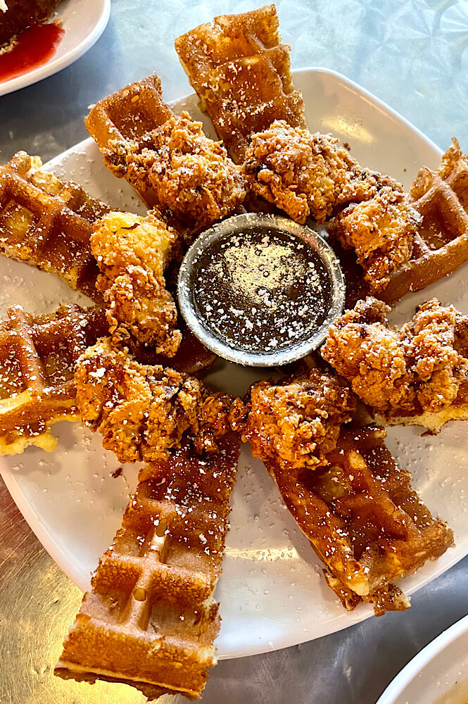 chicken and waffles from eternal sunshine cafe wilmington nc