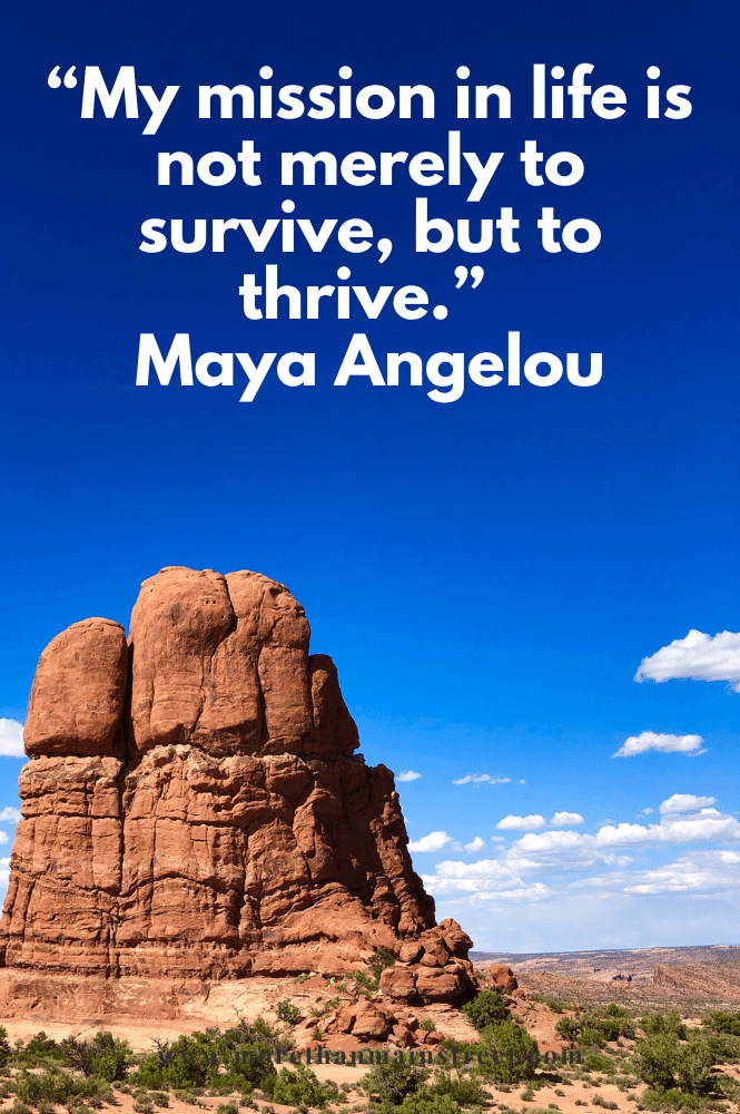 Maya Angelou inspirational quote with mountain image