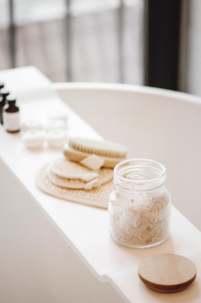 a relaxing bath with bath accessories 