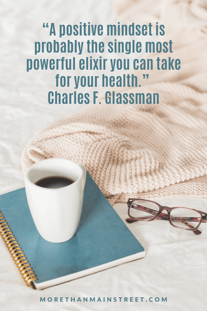 change your mindset quote with image of a coffee cup, journal, eyeglasses, and blanket.