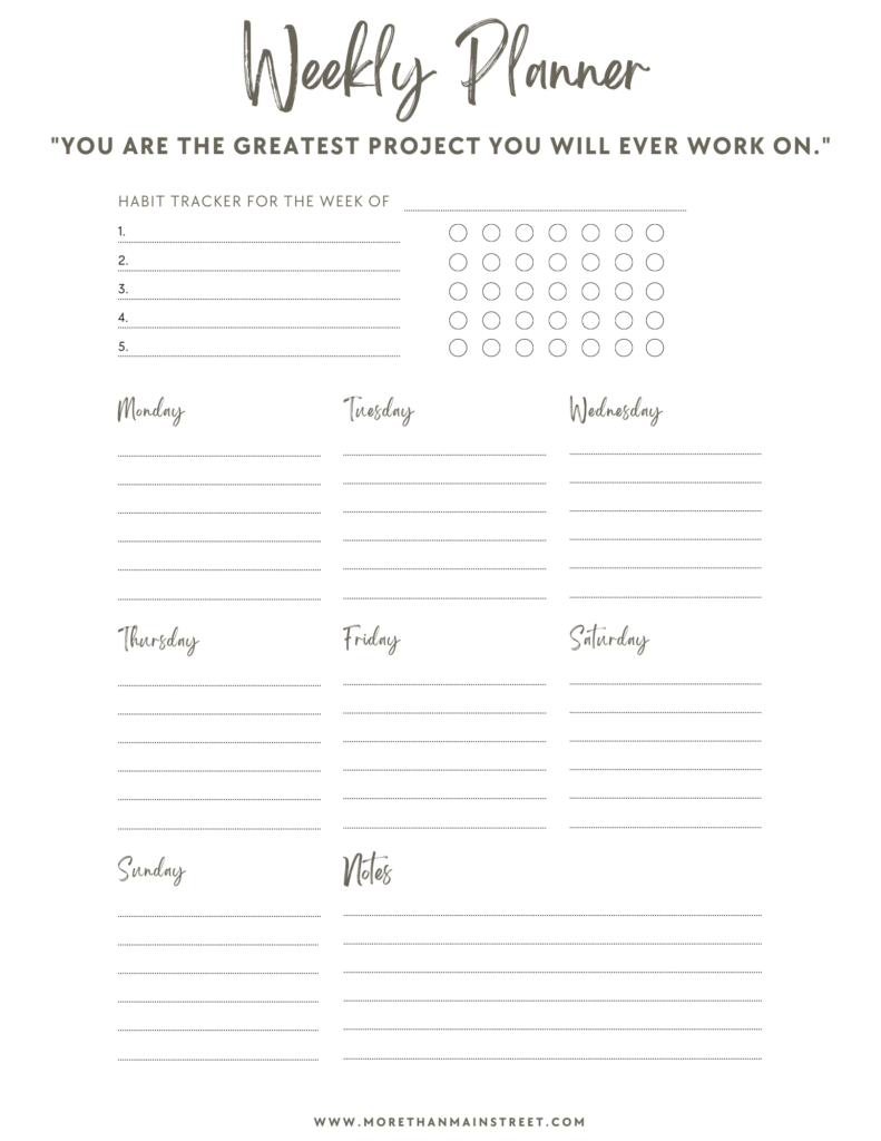 weekly planner More than Main Street