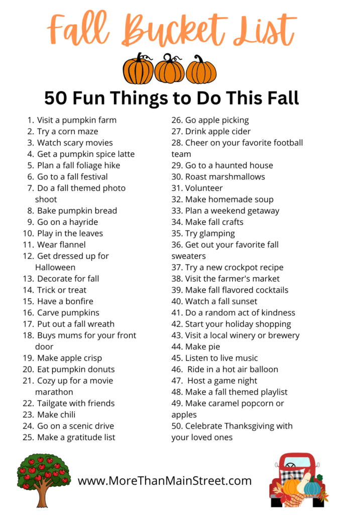 Fall Bucket List- 50 Fun things to do during autumn