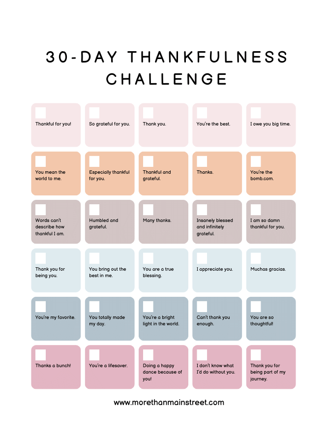 30 day Thankful challenge printable