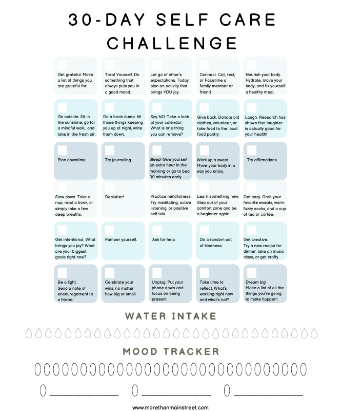 30 day self care challenge free printable PDF (Calendar tracker)