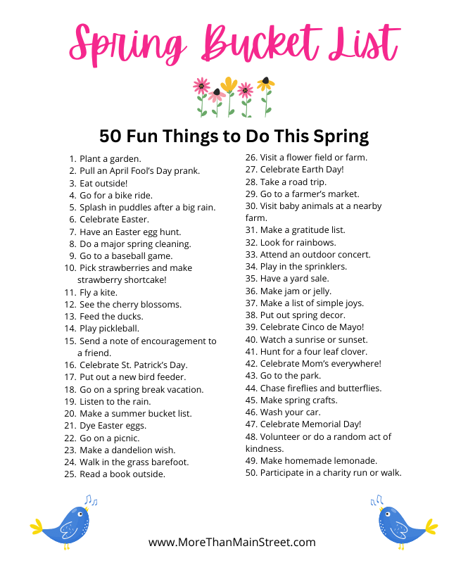 list of 50 spring activities for a spring bucket list