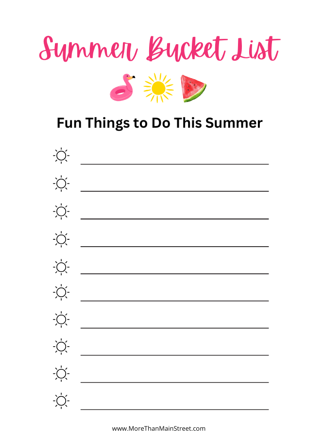free printable summer bucket list template