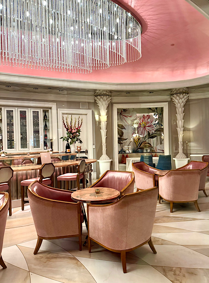 The pink Champagne Bar at Hotel Bennett is perfect for afternoon tea or a glass of champagne during your girls' trip to Charleston SC.
