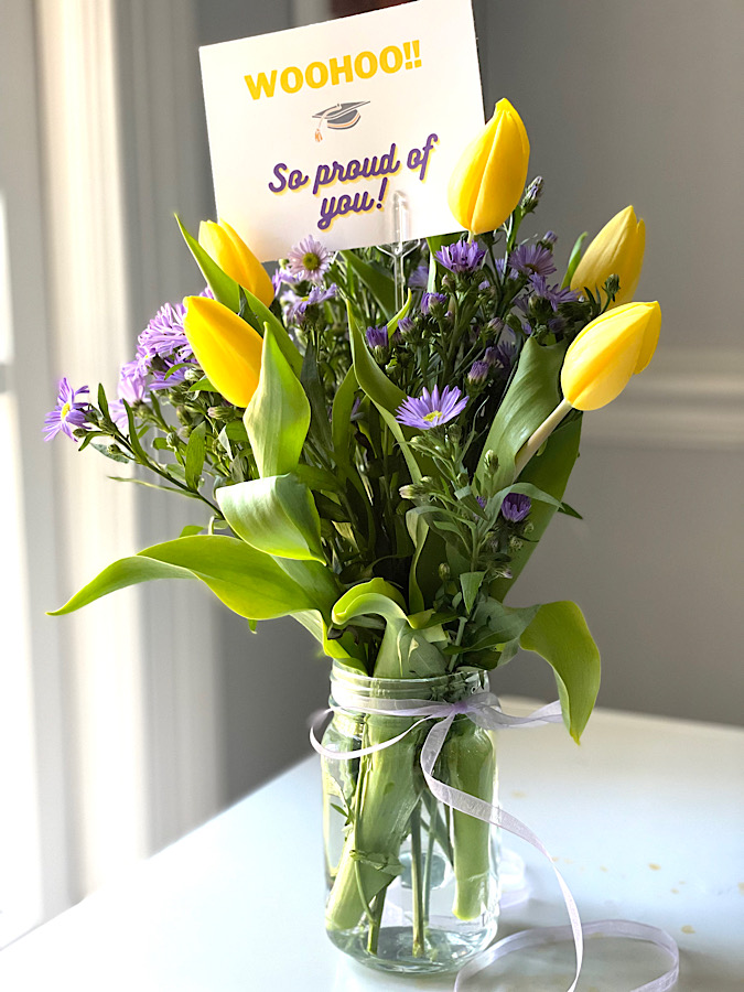 Flowers and a quick note of celebration is one of the simplest whimsical activities to do!