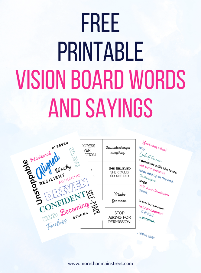 Free printable PDF vision board words