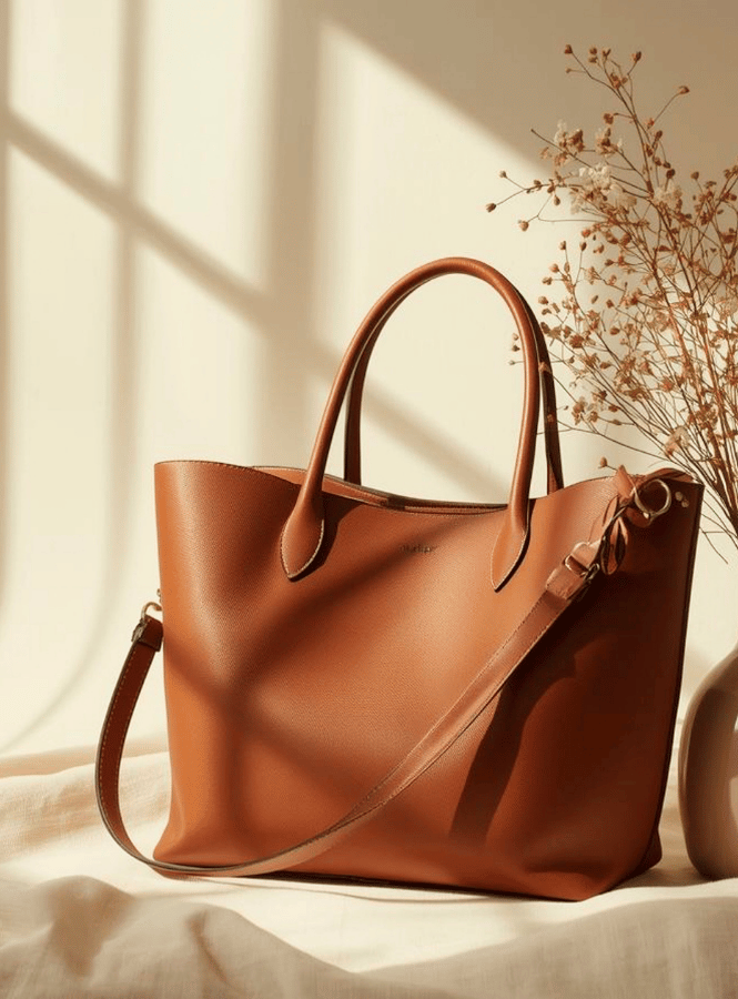 Brown bag in a window with soft sunlight pouring in